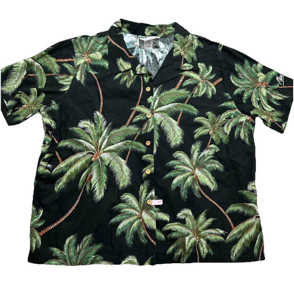 Vintage Paradise Found 2x Maui Jim Logo Hawaiian Shirt Palm Trees Beach tropical